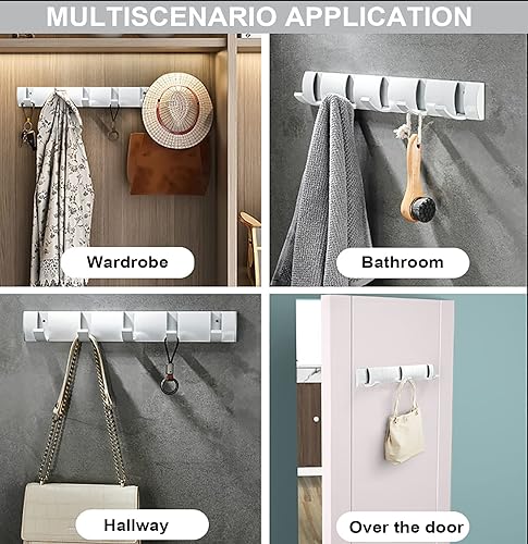 Miniatura 4 de Perchero montado en la pared con 3 ganchos retráctiles, gancho de aluminio resistente, perchero para toallas, perchero para sombreros, bolsos,