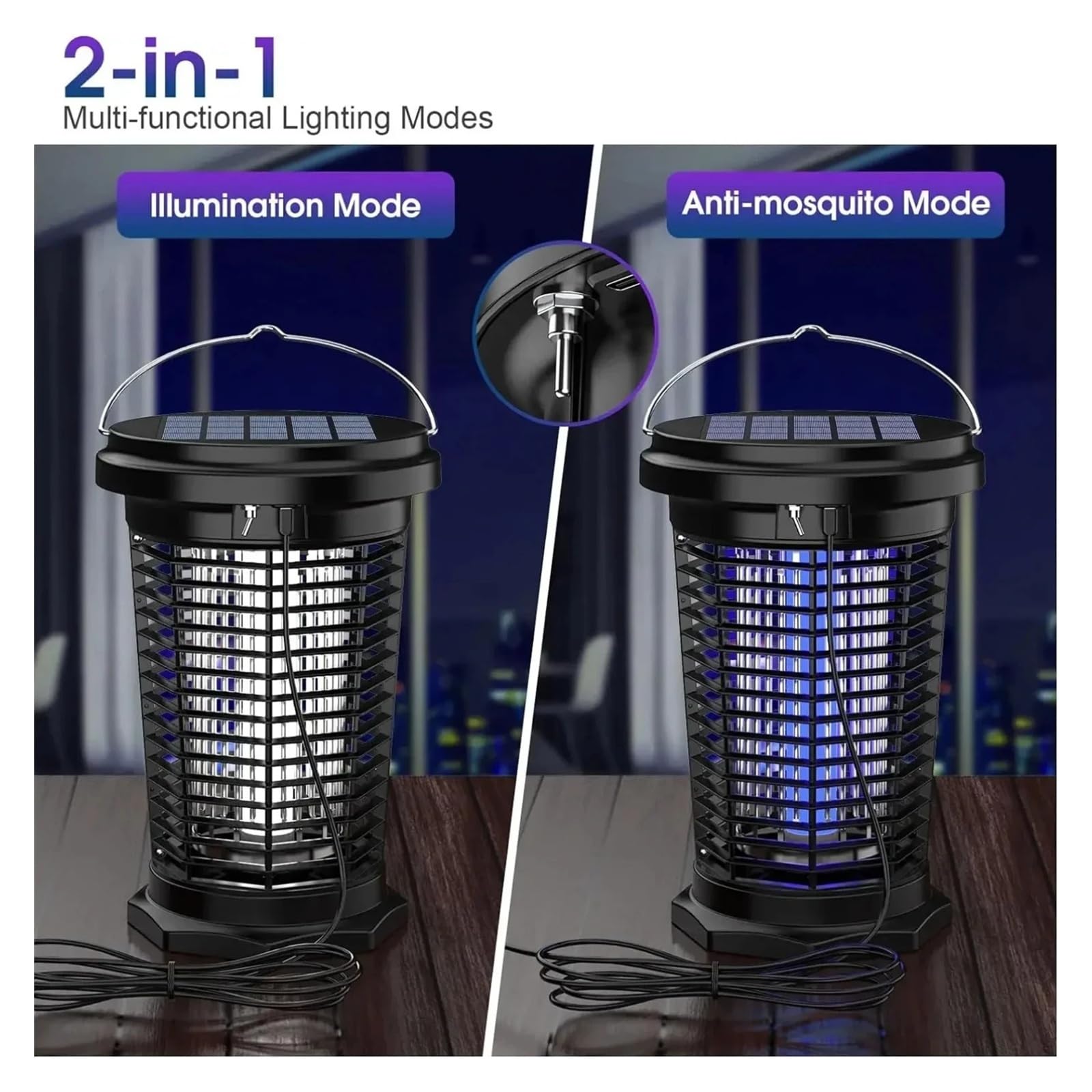 Lampada antizanzare solare da 5,5 W con ricarica USB e luce UV per giardino e campeggio