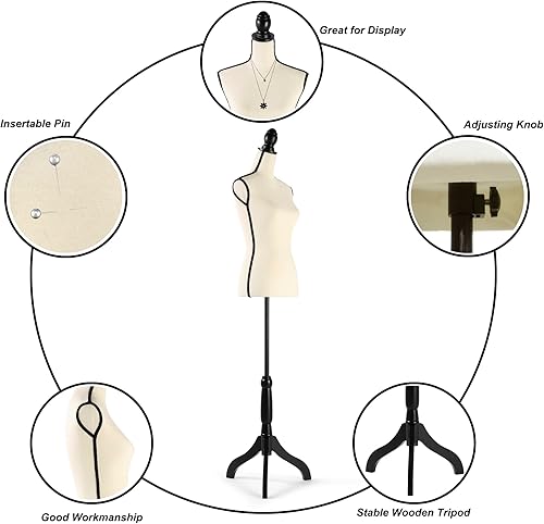 Miniatura 4 de Vestido de maniquí femenino con altura ajustable y soporte de trípode resistente para costura, modista, decoración del hogar, exhibición de joyas