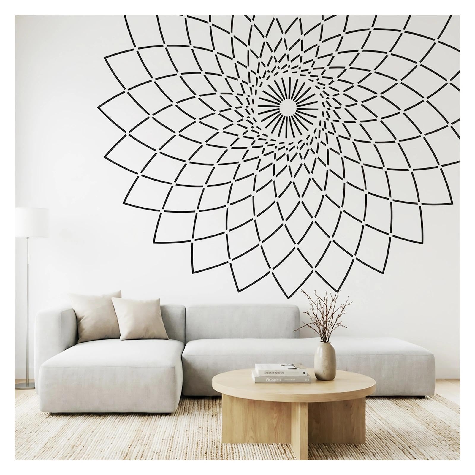 Pochoir peinture mandala 230 cm pour créer un sol extérieur style grand tapis boho chic