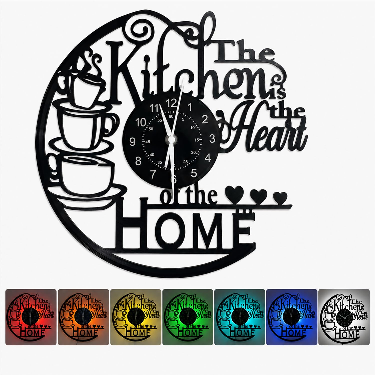 Horloge murale silencieuse avec bande LED colorée pour salon