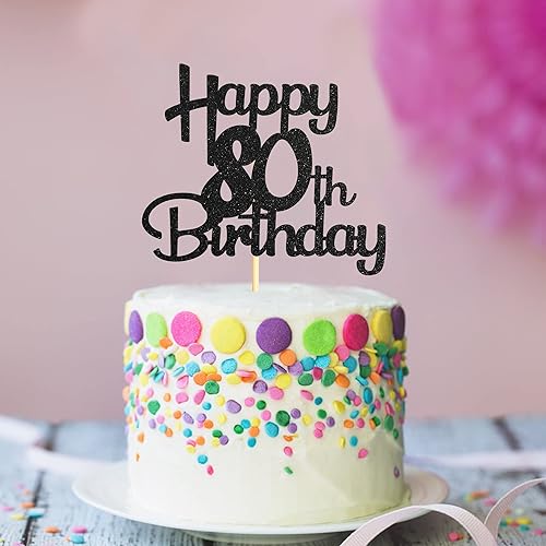 Miniatura 5 de Decoración para tarta de 80 cumpleaños con purpurina negra para pastel de 80 cumpleaños, decoraciones para tartas de cumpleaños 80, saludos a 80