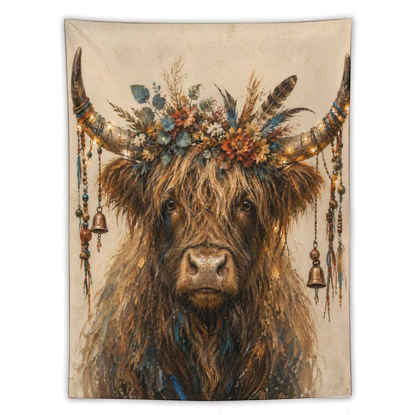 H3B8U2Y5 Highland Cow Rustic Portrait Wall Tapestry, Dorm Room