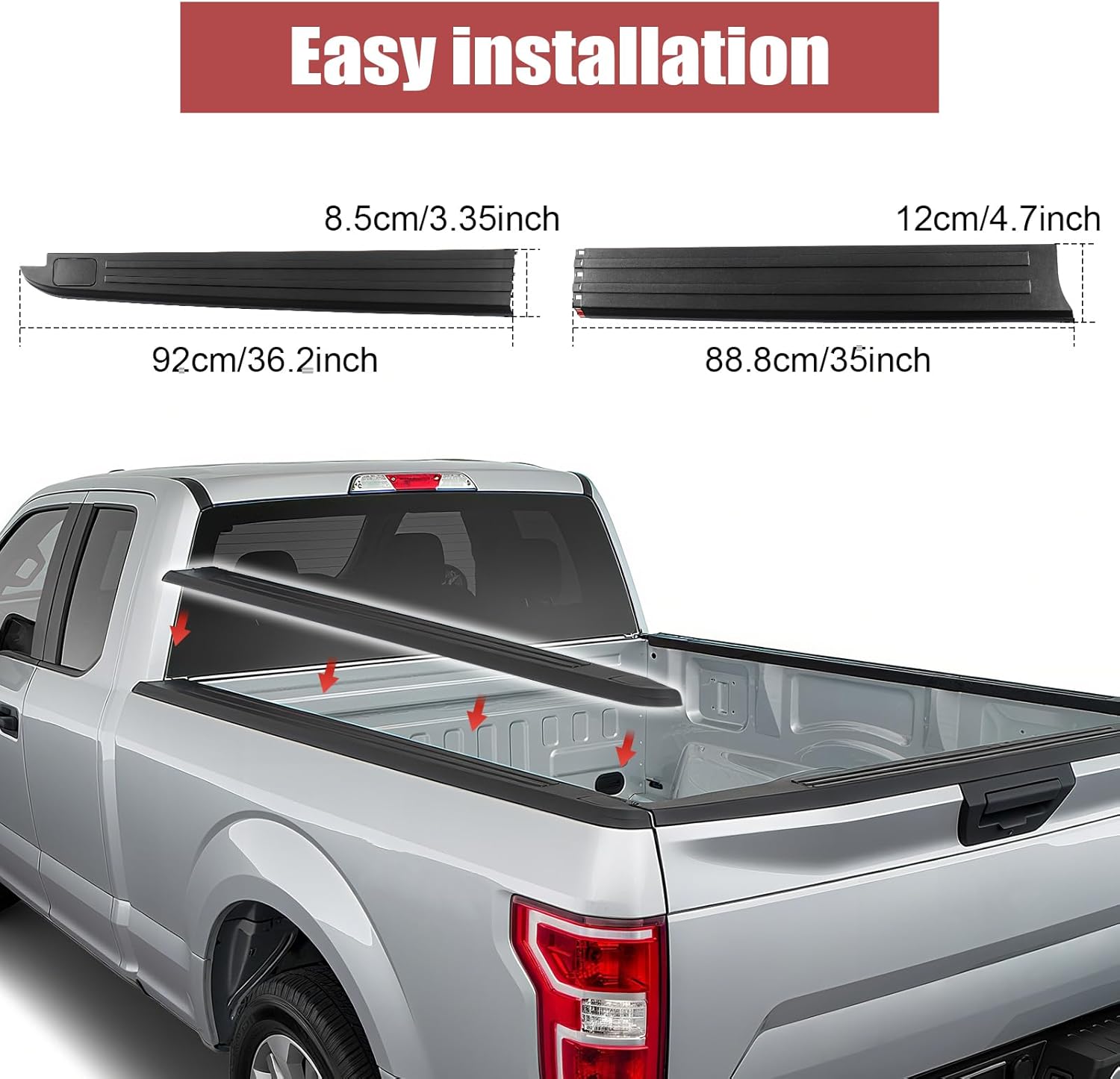 5'5ft Truck Bed Rail Caps Compatible with Ford F150 2015-2020 Left & Right Side Bed Rails Protector with/Stake Holes Replacement #FL3Z-84291A40-AA, #FL3Z-84291A41-AA(Black)