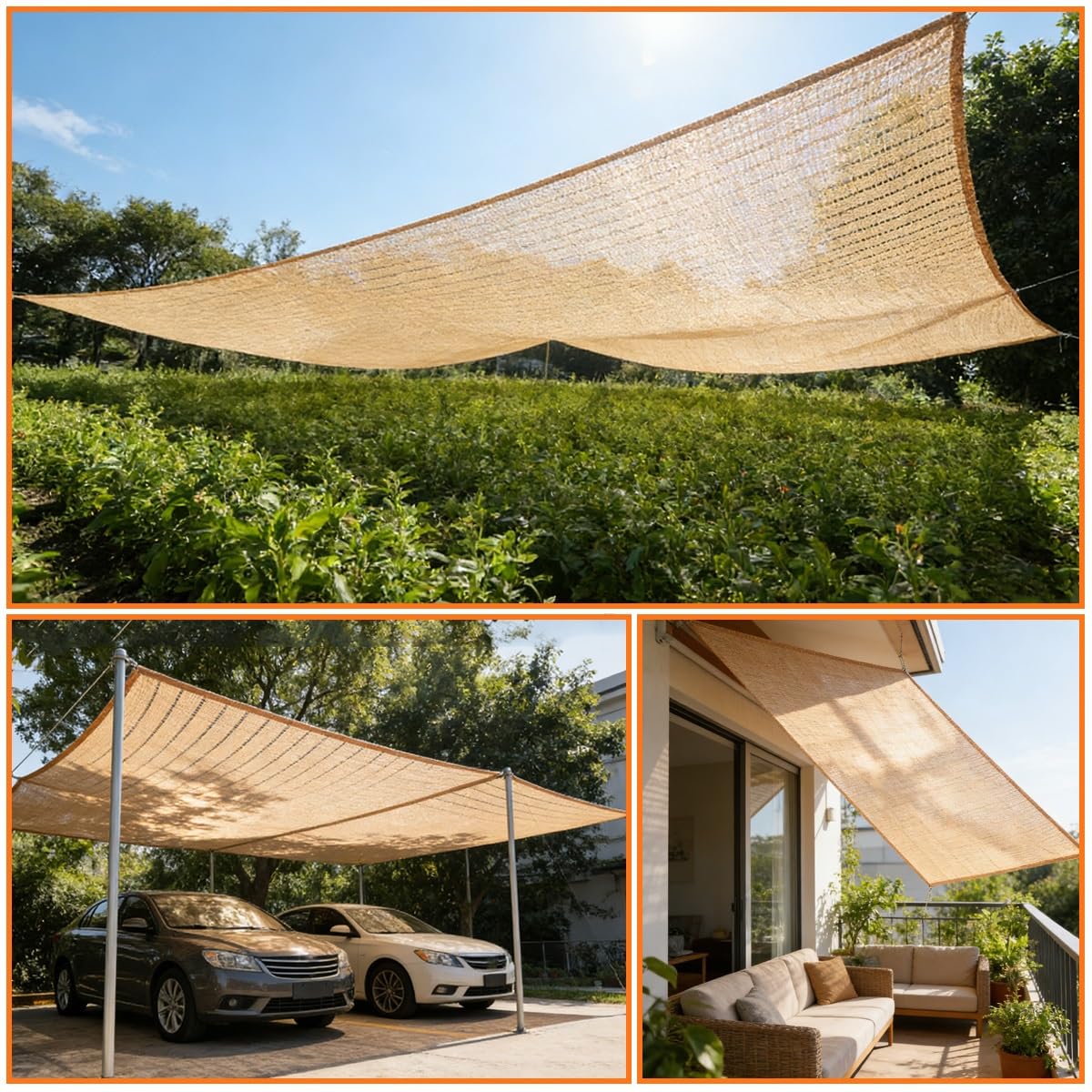 10m x 10m Sichtschutzzaun – Rechteckiges Beiges UV-beständiges Sonnensegel – Für Garten, Terrasse, Hof und andere Außenbereiche(4x5.0m/13.1x16.4FT)
