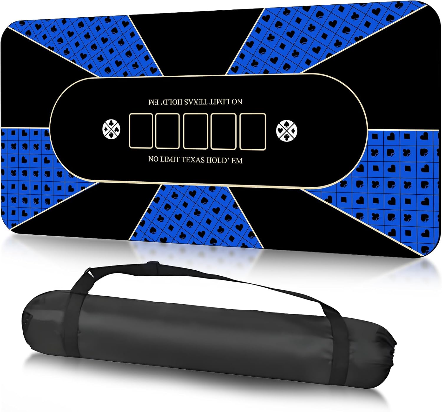 Poker Table Top 70" x 35", Texas Hold'em Poker Mat for Home Game Nights Up to 6-10 Players, Casino| Poker Topper Cloth for Tables with poker table top mat, Rectangle?Easily Clean & Anti-Slip(Blue)