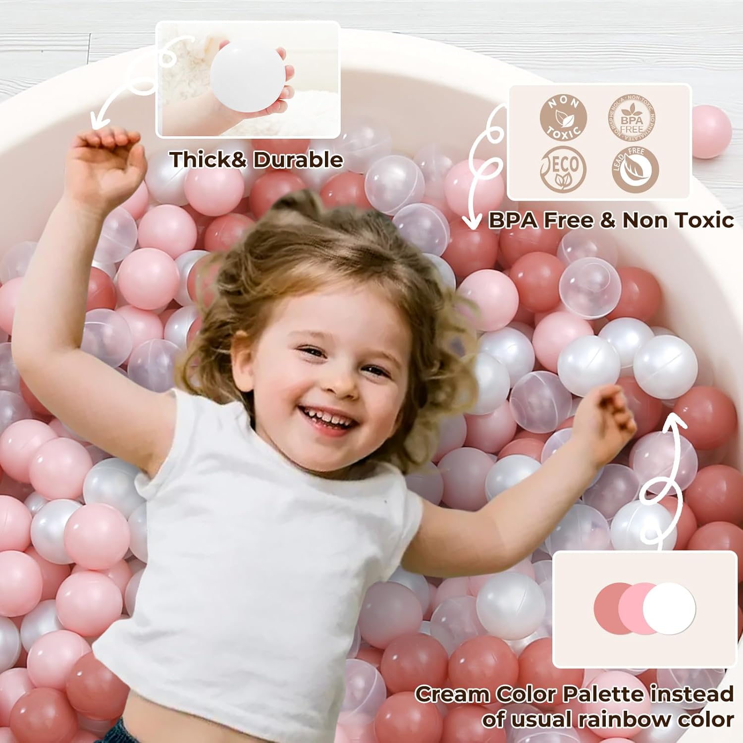 TRENDPLAY Plastic Balls for Ball Pits 2.2 Inch, Pack of 50 100 200 500 Hollow Balls, Perfect for Toddler Baby Pools,Party,Festival Decoration