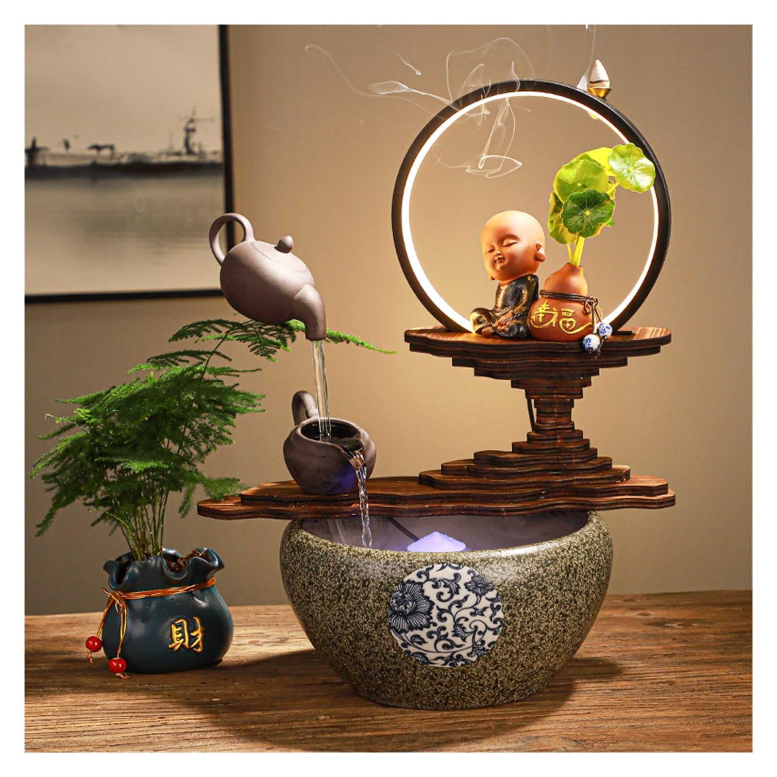 Fontaine à eau de bureau créative lumineuse et zen