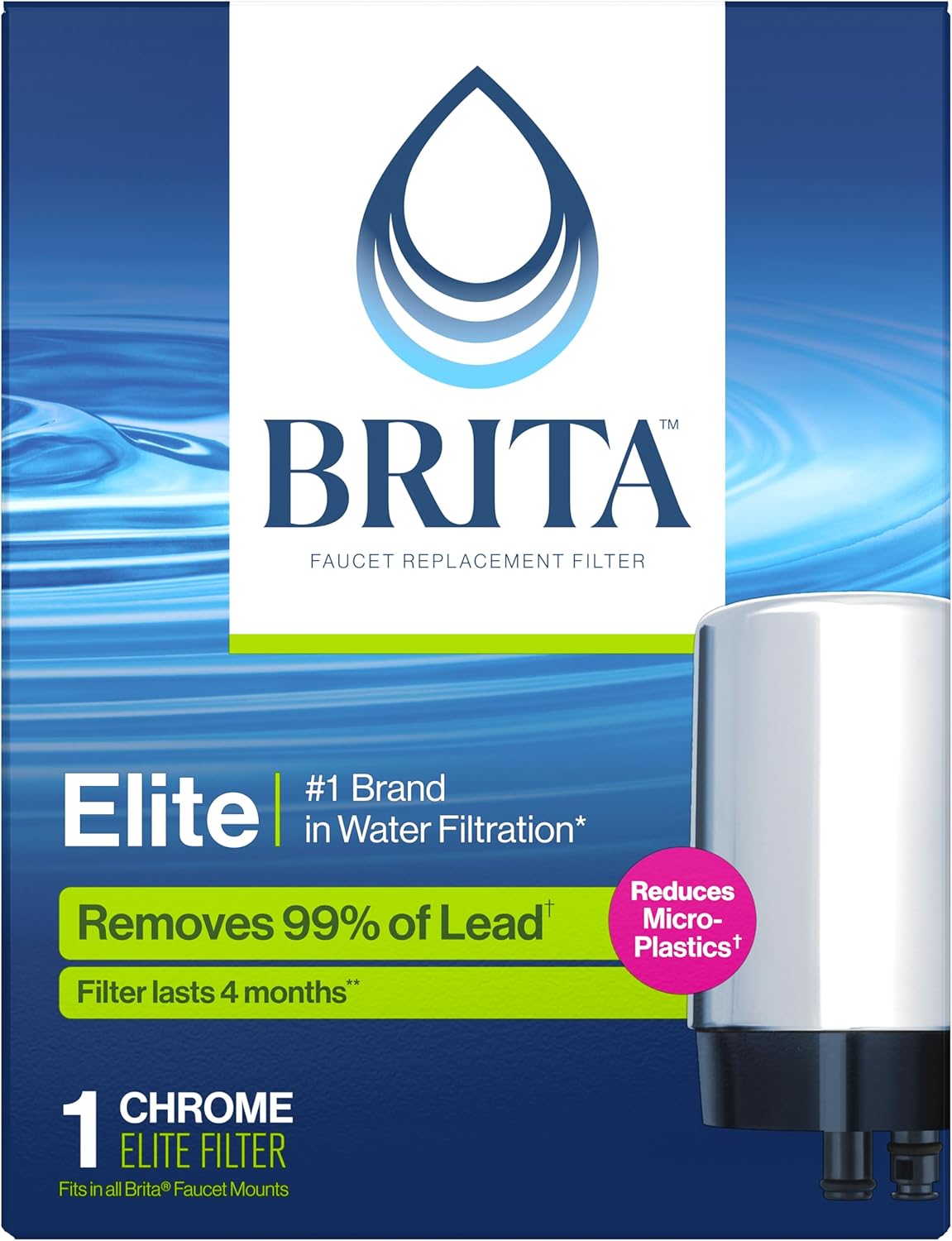 Brita Tap Water Filter, Water Filtration System Replacement Filters for Faucets,Reduces 99% of Lead, Chrome, 1 Count