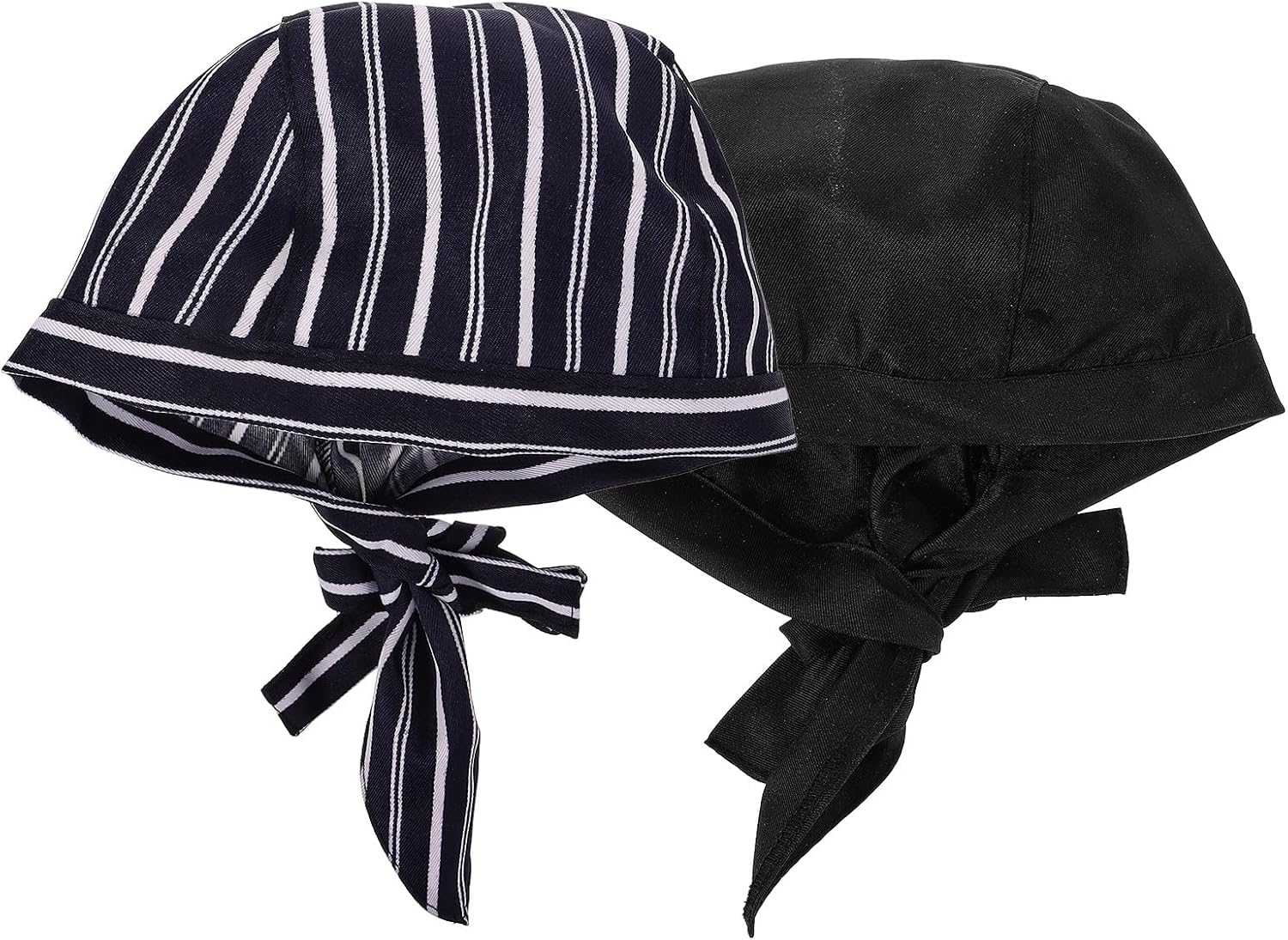 Unomor 2pcs Adjustable Chef Cooking Hats Kitchen Headbands Professional Restaurant Uniform Caps for Men and Women with Drawstring Closure Black and Blue Striped