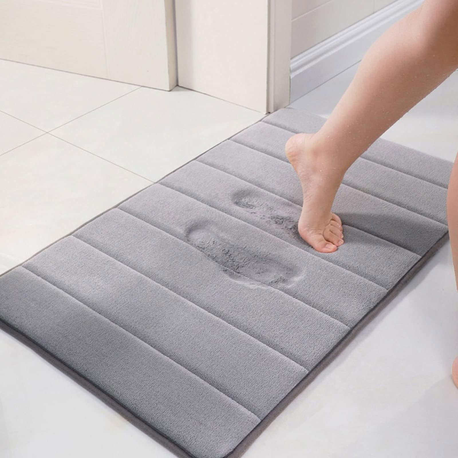 Badezimmermatte Badematte Duschmatte Memory Foam Super Absorbent Coral Fleece Badezimmerteppich Toilettenbodenmatte rutschfeste Wohnkultur,Gelb40X60Cm,Beige-40x60cm