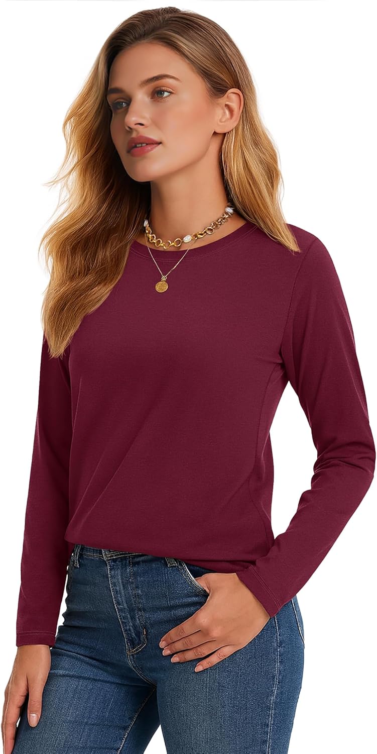 YUCOLEN Long Sleeve Shirts for Women Cotton Crewneck Casual T-Shirts Soft Basic Tee Long Sleeve Tops - Image 5
