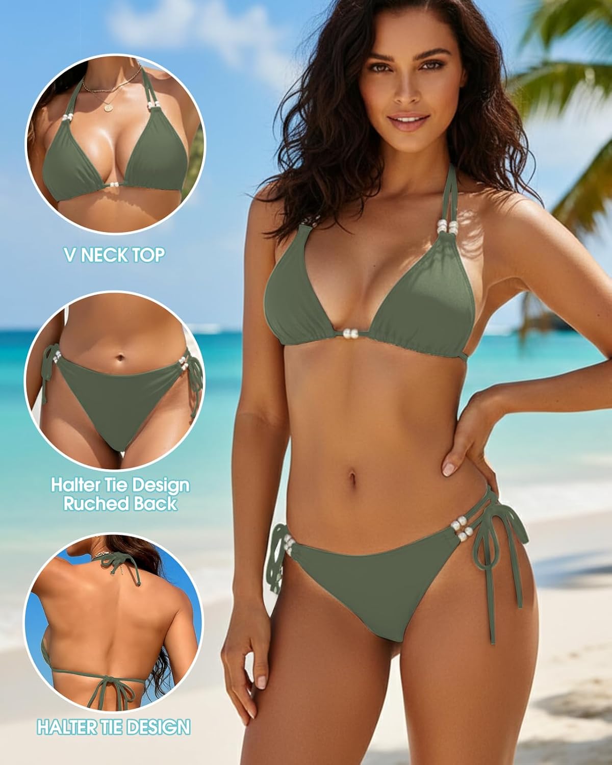 Bikini Sets for Women Two Piece Bathing Suit for Women Halter Triangle Top Tie Side Bottom Push Up String Womens Swimsuits - Image 5