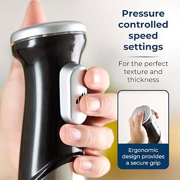 Tower 3-in-1 Hand Blender with 1200W Motor, Pressure Controlled Speed Settings, Stainless Steel Blades, Food Chopper & 800ml Beaker, Stainless Steel, T12099