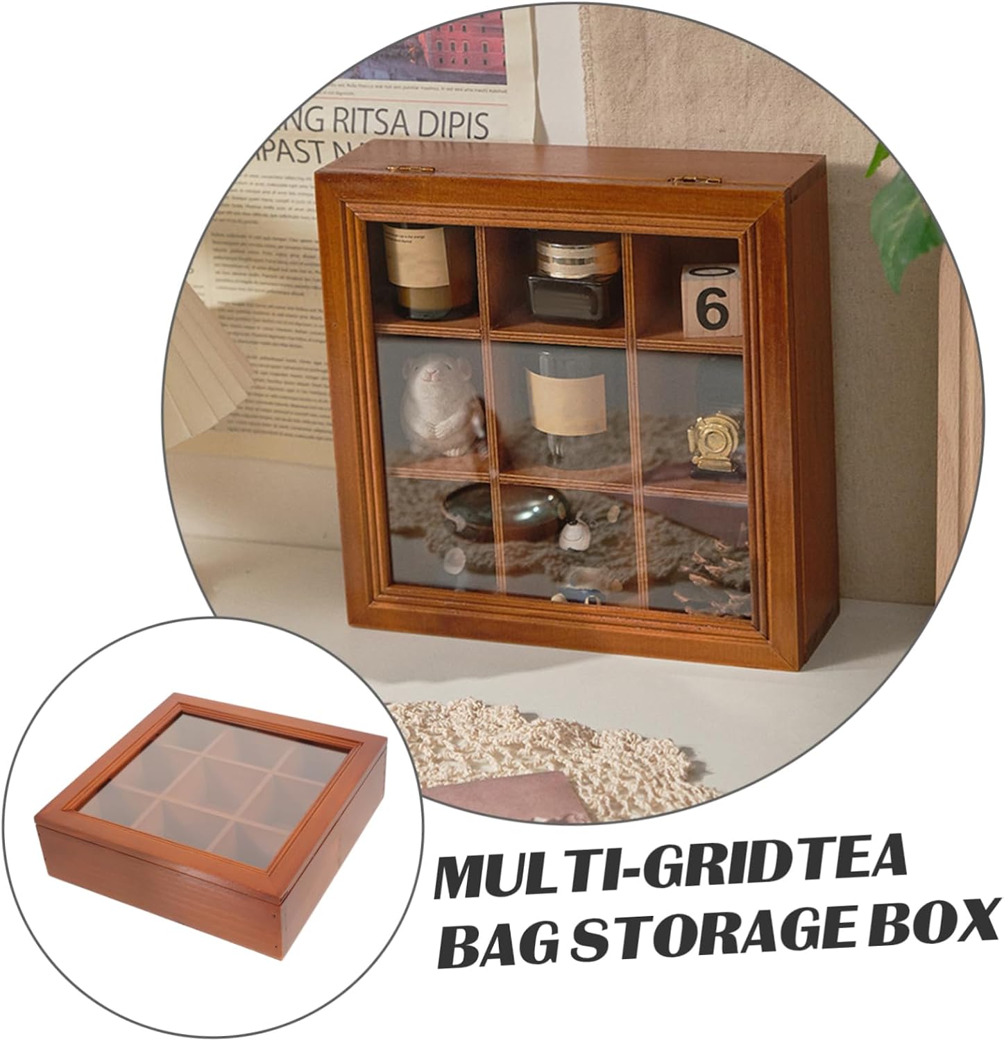 VOSAREA Wooden Tea Bag Organizer Box Compartments Coffee Station for Sugar Packets Tea and Instant Coffee Storage for Home and Use