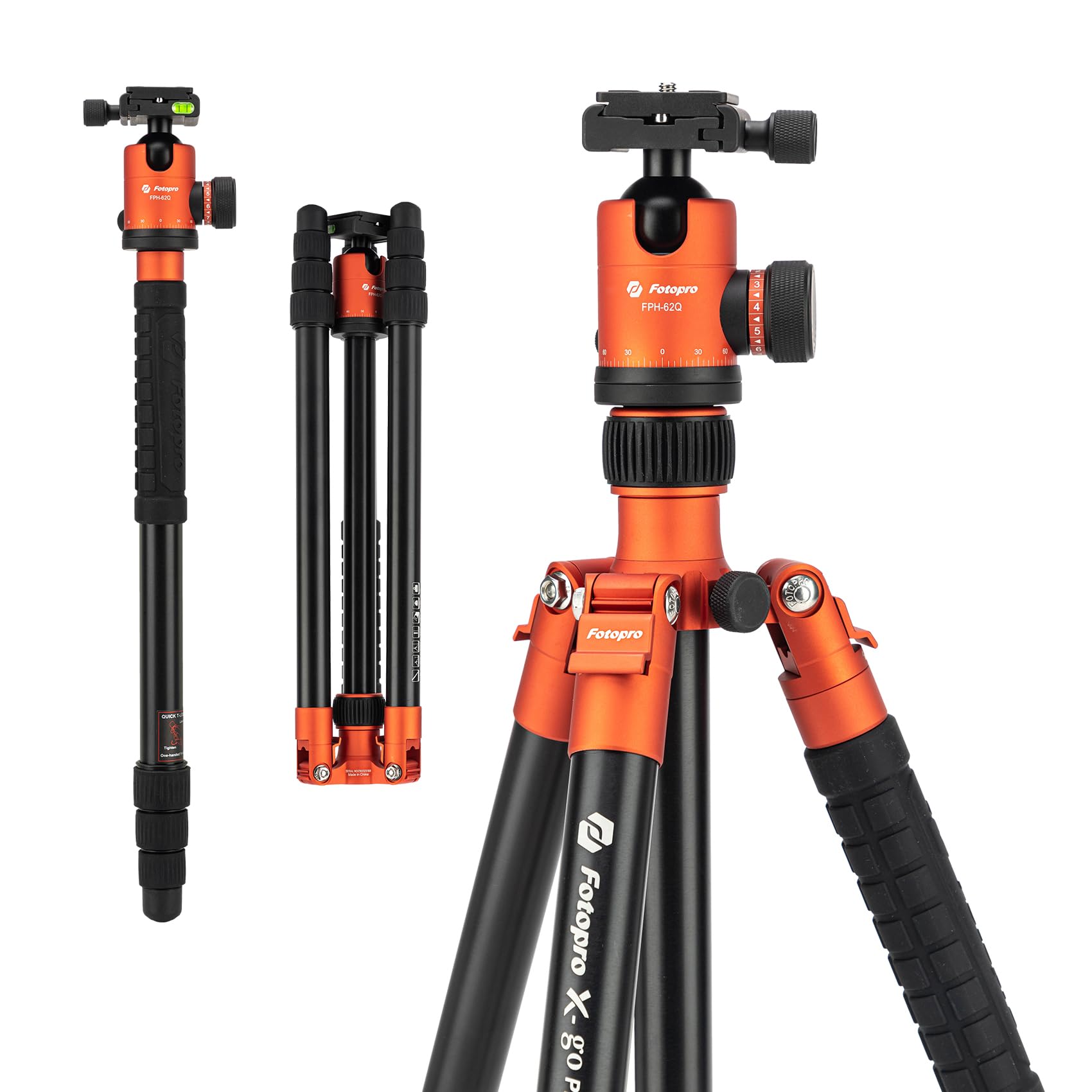 Fotopro 68" Camera Tripod for DSLR, Heavy Duty Compact Travel Tripod with Ball Head, Detachable Monopod with Quick Release Plate and Bag, Load up to