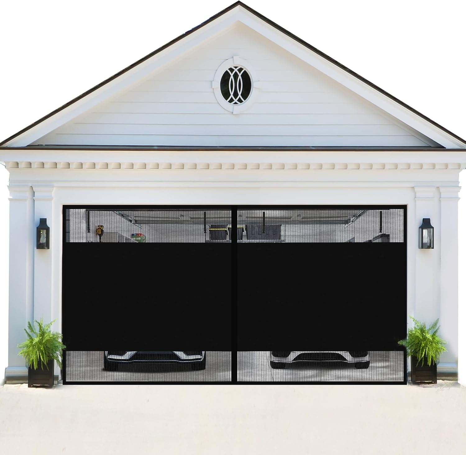 Privacy Garage Door Screen for 2 Car Garage 16x7FT, Blackout Magnetic Screen Door with Retractable Mesh&Heavy Duty Weighted Bottom, Easy Assembly&Pass for Garage/Patio (Black, 16X7FT)
