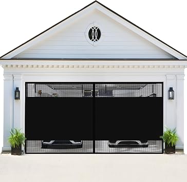 Privacy Garage Door Screen for 2 Car Garage 16x8FT, Blackout Magnetic Screen Door with Retractable Mesh&Heavy Duty Weighted Bottom, Easy Assembly&Pass for Garage/Patio Black, 16X8FT