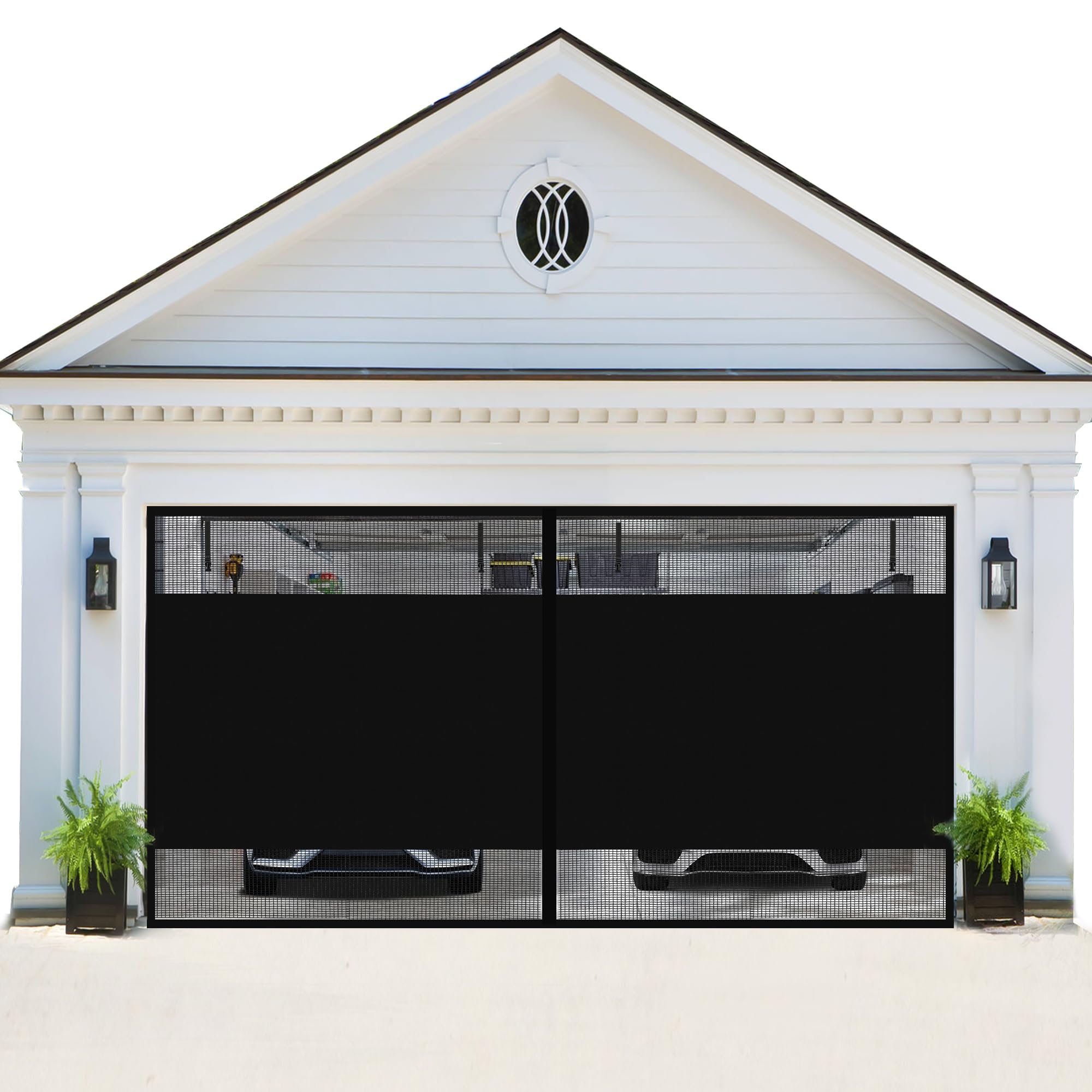 Photo 1 of Privacy Garage Door Screen for 1 Car Garage 8x7FT, Blackout Magnetic Screen Door with Retractable Mesh&Heavy Duty Weighted Bottom, Easy Assembly&Pass for Garage/Patio (Black, 8X7FT)