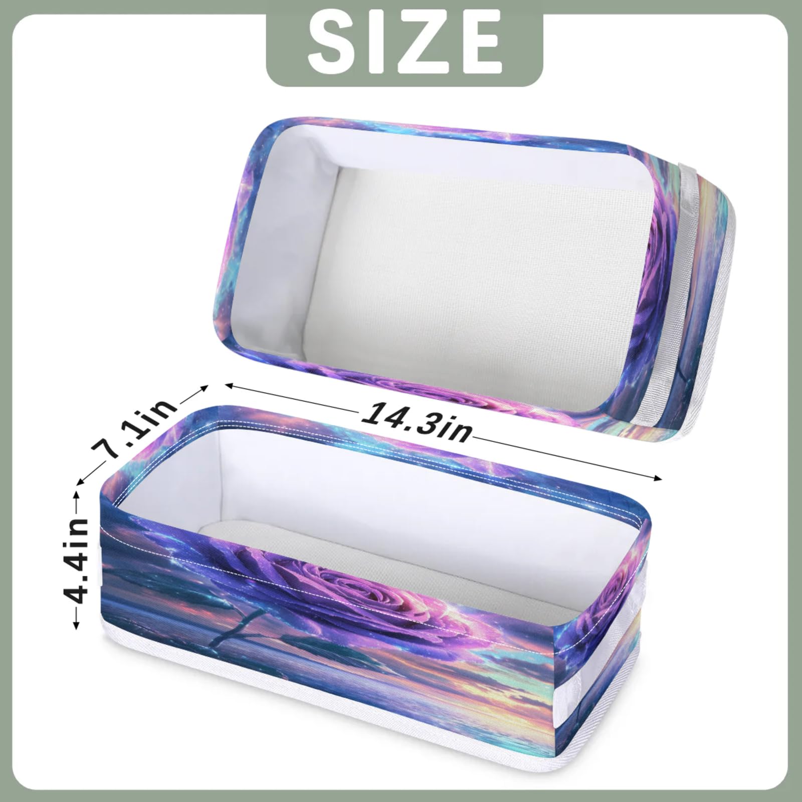 Tablerazzi Toilet Tank Topper Paper Basket with Handle, Flower Purple and Ocean Bathroom Storage Basket for Organizing, Small Fabric Storage Bins for Bathroom Decor