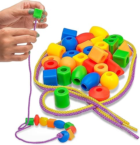 30 Jumbo & ensartar abalorio con cadena de cordones bebé & bolsa por skoolzy – Preescolar Motricidad fina. Montessori Juguetes para terapia