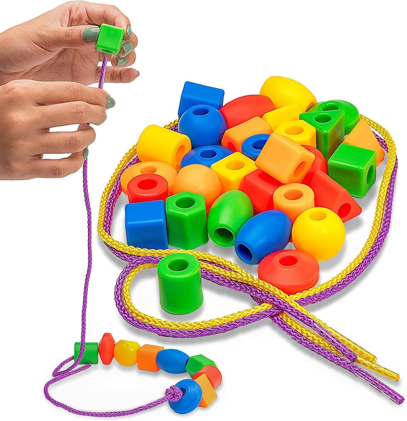 - Skoolzy Lacing Beads 30 Pcs for Montessori Toys for 3 Year Old and Toddler Crafts Ages 2-4 with Beads for Kids Learning and Travel Activities Fine Motor Skills Toys