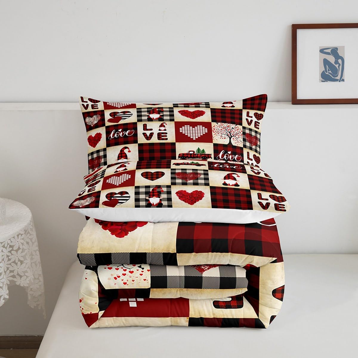 Castle Fairy Valentine's Day King Size Comforter Set Kids Red Rose Decor All Season Bedding Set for Girls Teens Love Pattern Comforter Romantic Theme Decor Quilt Set Bedroom Collection 3Pcs image 5