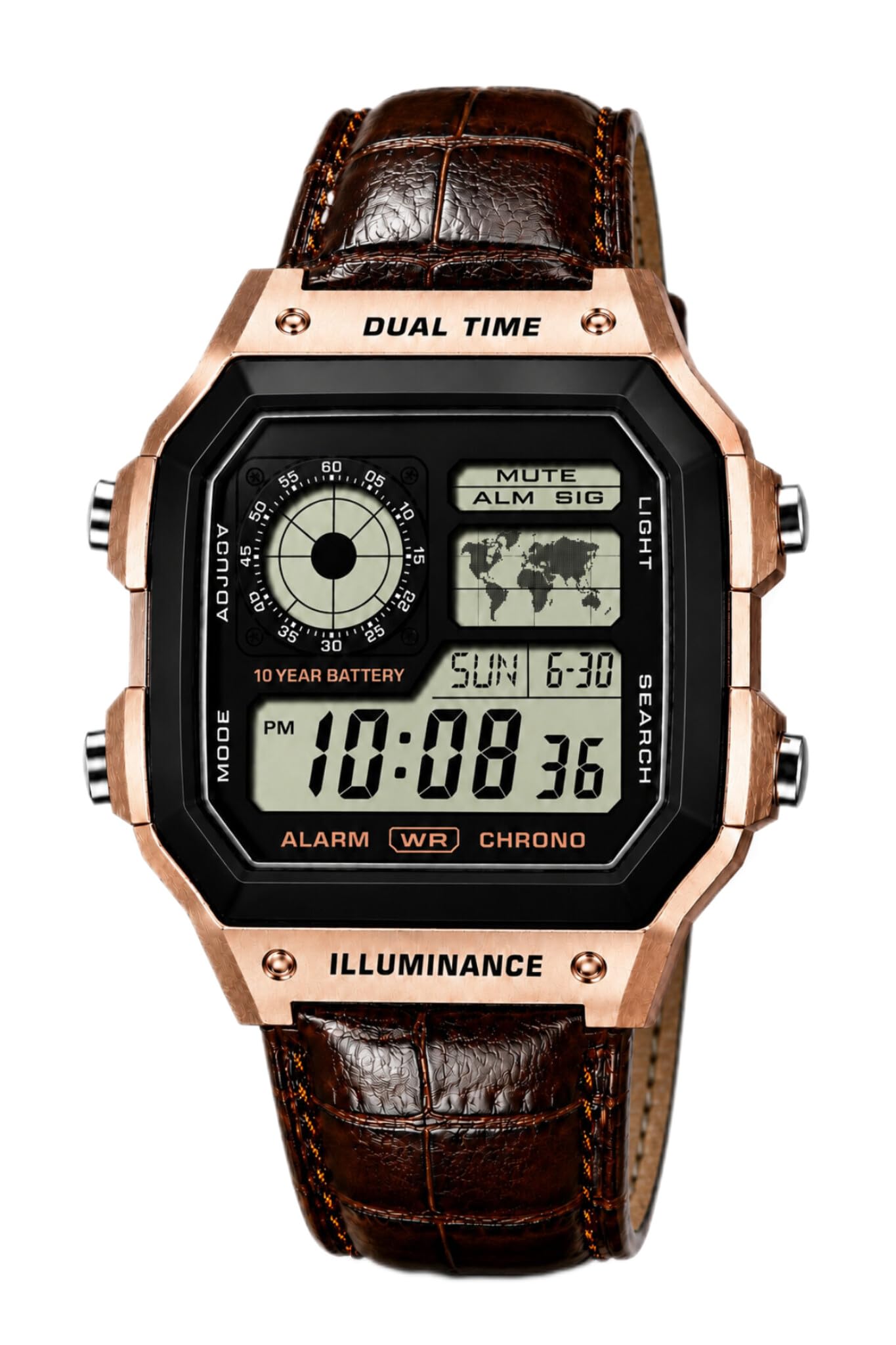 SHRI SAWARIYA Collection Men's Digital World Time Watch with Illuminator, Alarm, Chronograph, 10 Year Battery, Rose Gold Case-image-23