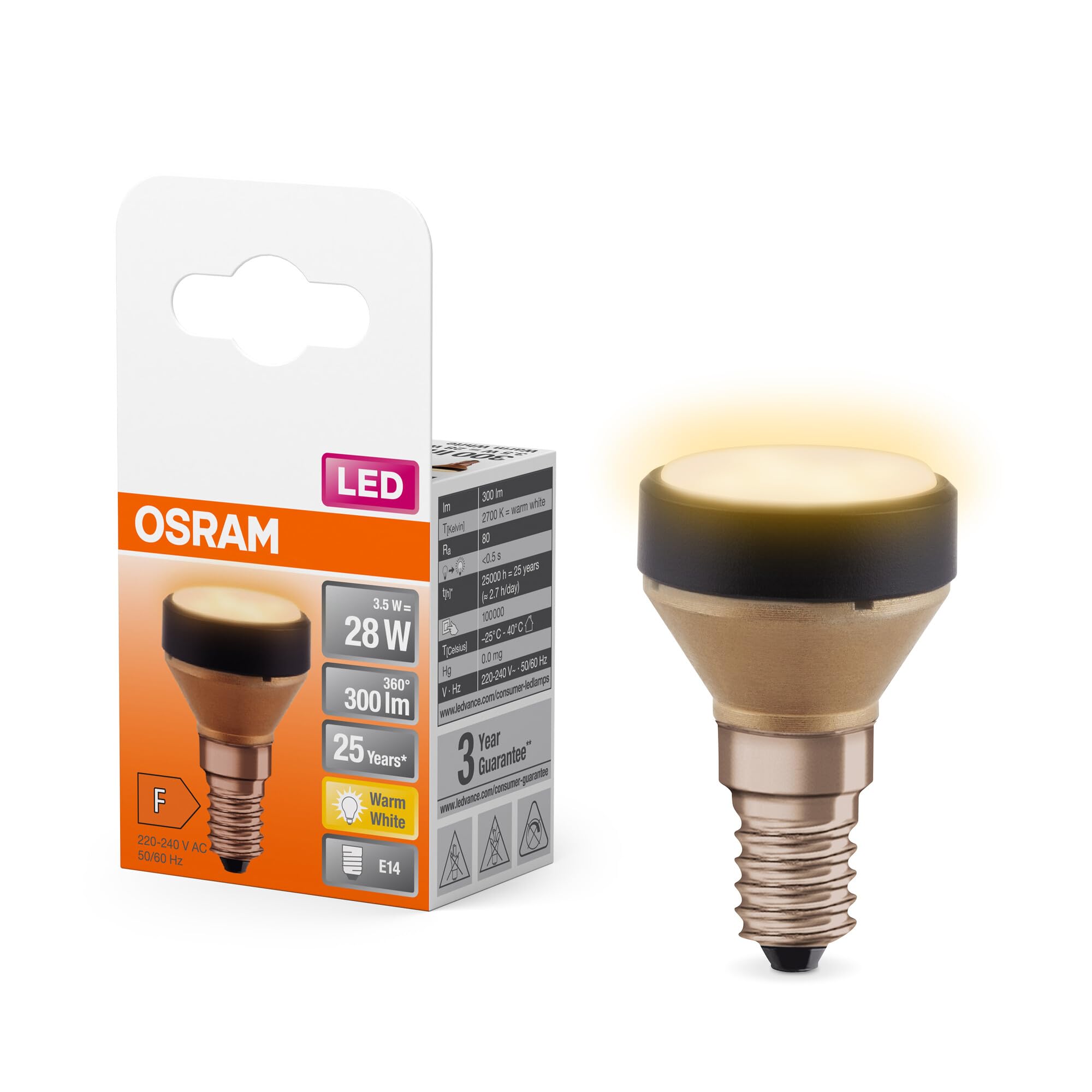 OSRAM Flat Lamp, Ultra-Compact and Flat LED lamp with E14 Base, Replaces Traditional 28W Bulbs, Warm White (2700K), economical with a Consumption of 3.5W, Non-dimmable, Pack of 1