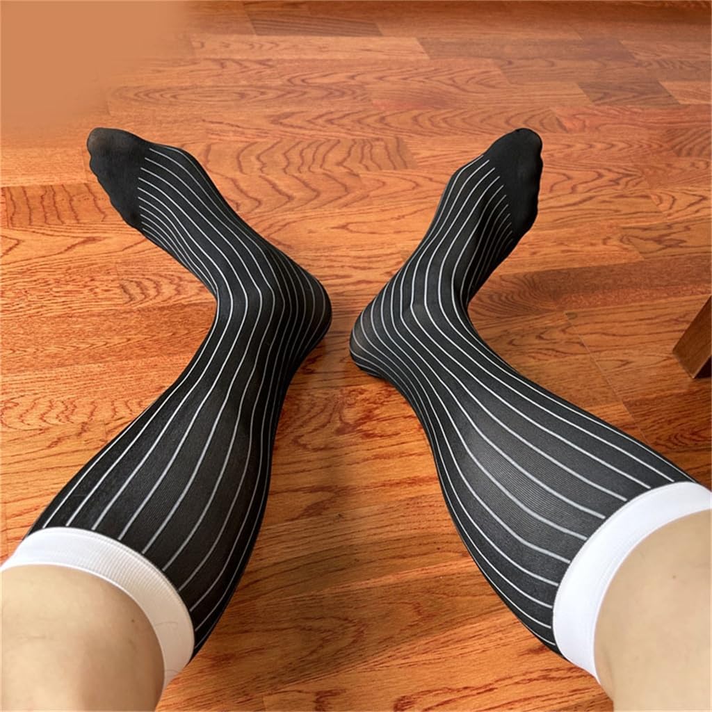 Men Dress Socks Colorful Wide Stripes Business Prom Nylon Blend Comfortable and Practical Socks for Offices
