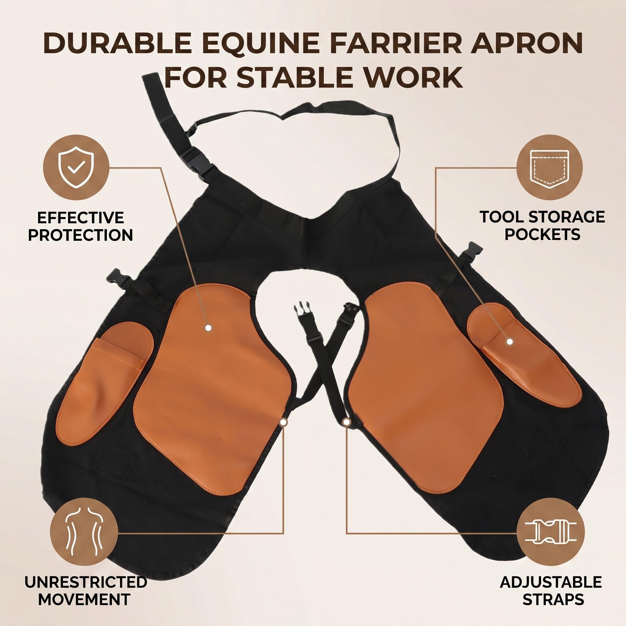 Zerodis Tablier de Maréchal-ferrant équin, Tablier de Maréchal-ferrant Réglable en Toile Résistante à L'usure avec Poches Avant, de Forgeron pour Soins des Chevaux, Fournitures