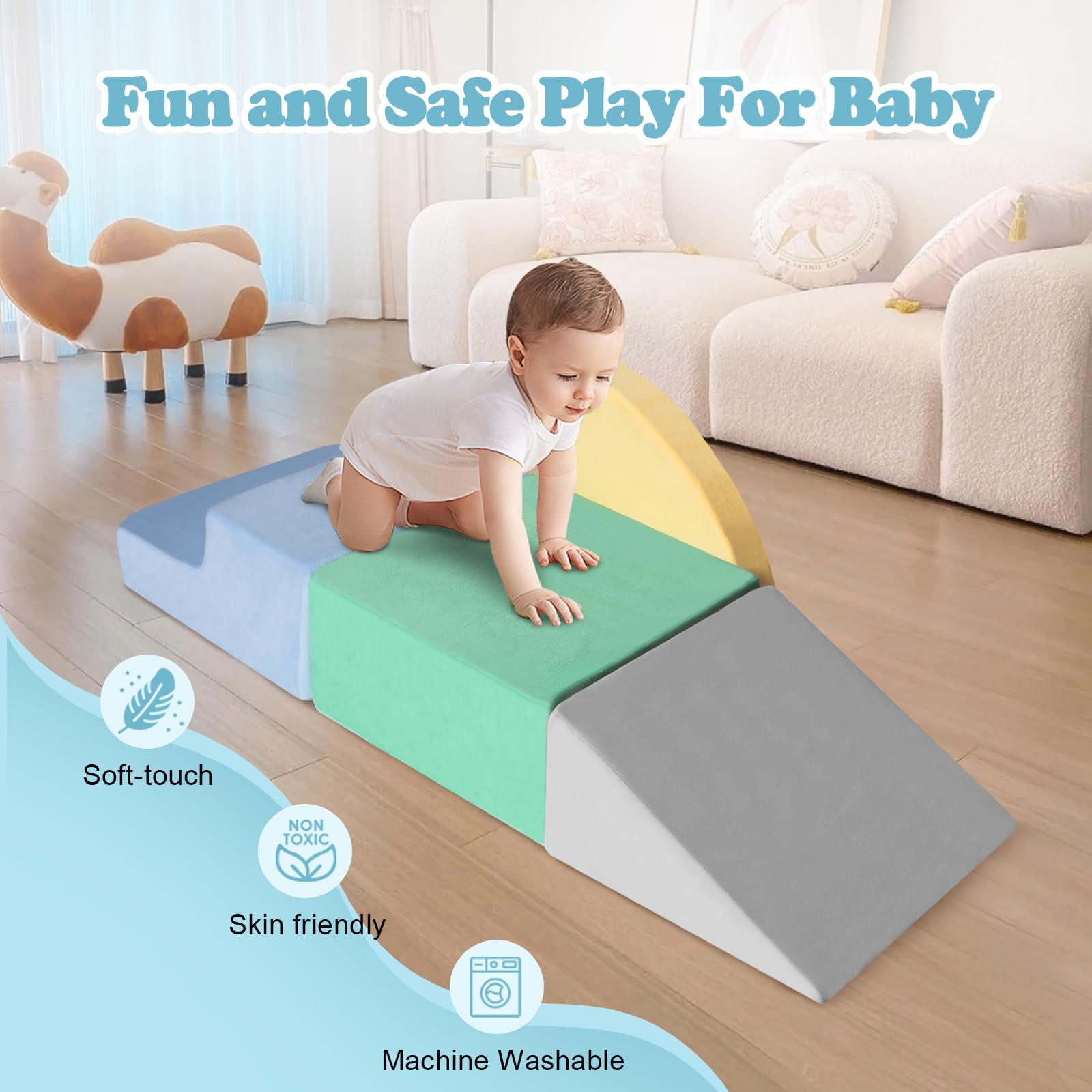 Juguetes de escalada para niños pequeños de 1 a 3 años, bloques de escalada de espuma para bebé, 4 piezas, juguetes de escalada para bebés, juguetes de gateo de espuma suave, juego de 6