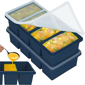 1 cup Silicone Freezer Trays with Lids, Soup Container Style Ice Cube Trays, Easily prepare portioned meals, Great for storing soups, leftovers, sauces and other dishes, Dishwasher, Oven Safe 2 Pack