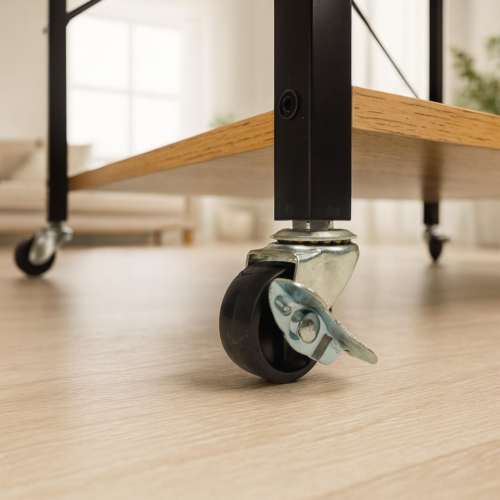 Küchenwagen auf Rollen 60 cm, Servierwagen in Eichenoptik mit 3 Ablagen, Haken und Feststellrollen, Küchenregal mit Metallgestell für Küche und Essbereich, 60 x 40 x 90 cm