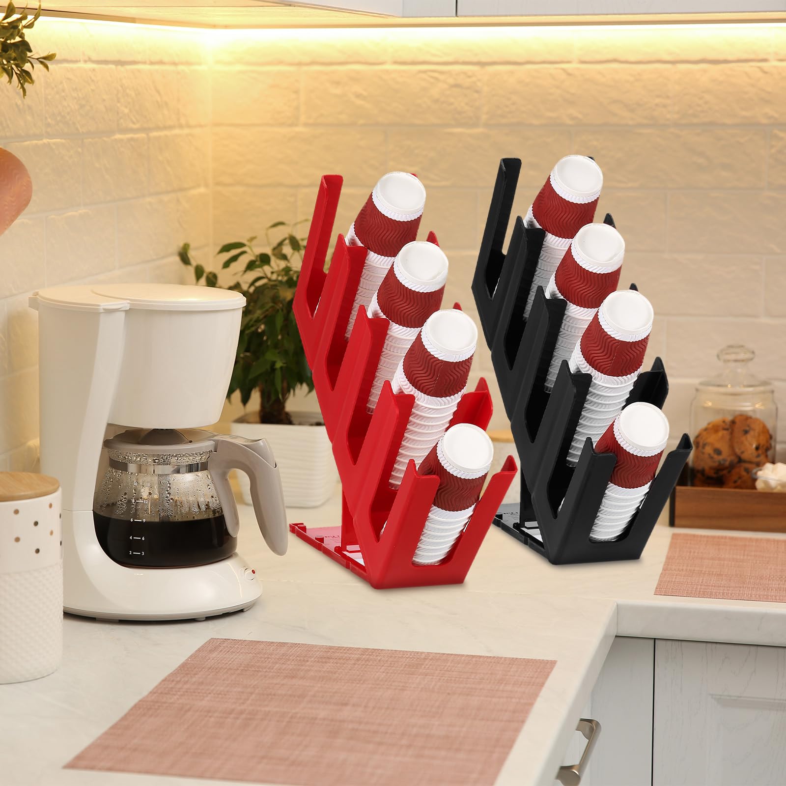QUARKZMAN Taza y Tapa Soporte Papel Café Taza Dispensador Organizador con 4 Compartimento para Café Estación Bar Restaurante Cocina Mostrador, Negro