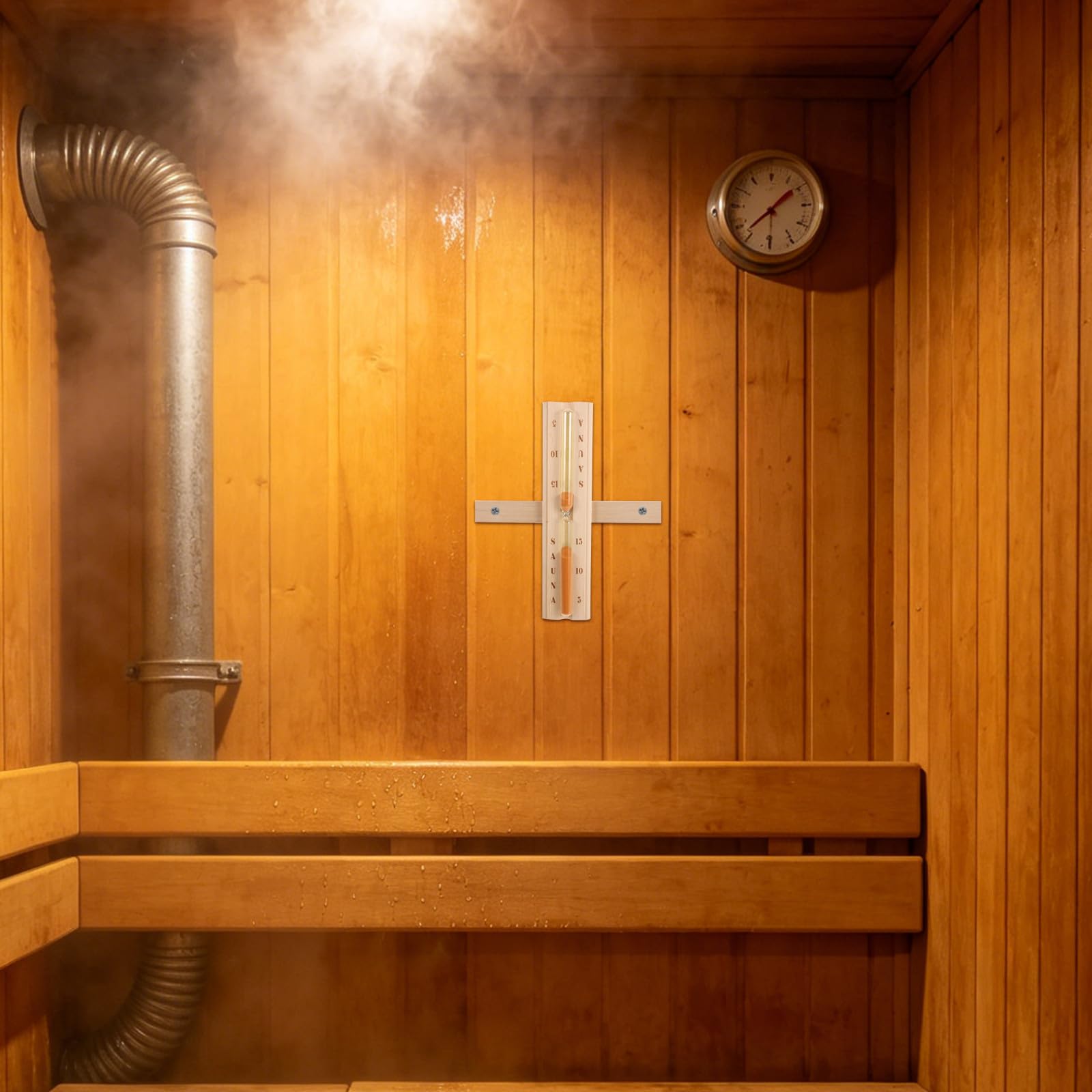 KICHOUSE 1 zestaw klepsydry do sauny i wiszącej misy do aromaterapii - zegar klepsydrowy z drewna - uchwyt na kubek na olejek do sauny z ruchomym ramieniem - artykuły do ​​salonu kosmetycznego
