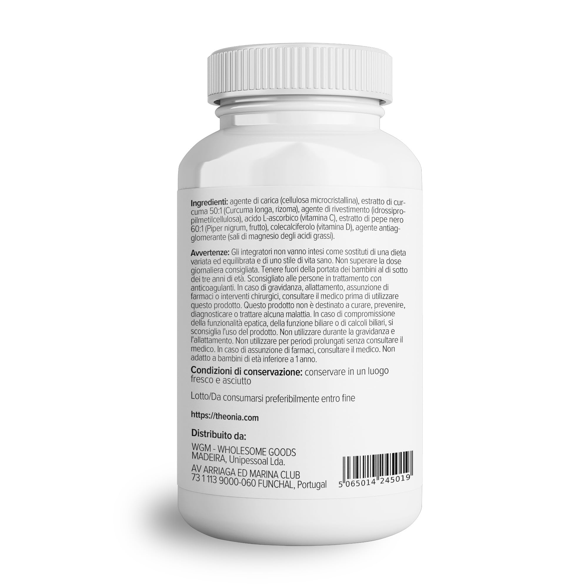Theonia complesso di estratto di curcuma - Vitamina D3 e C, estratto di pepe nero - Supporta i muscoli e le articolazioni - Massima efficacia e maggiore assimilazione - 60 capsule vegane