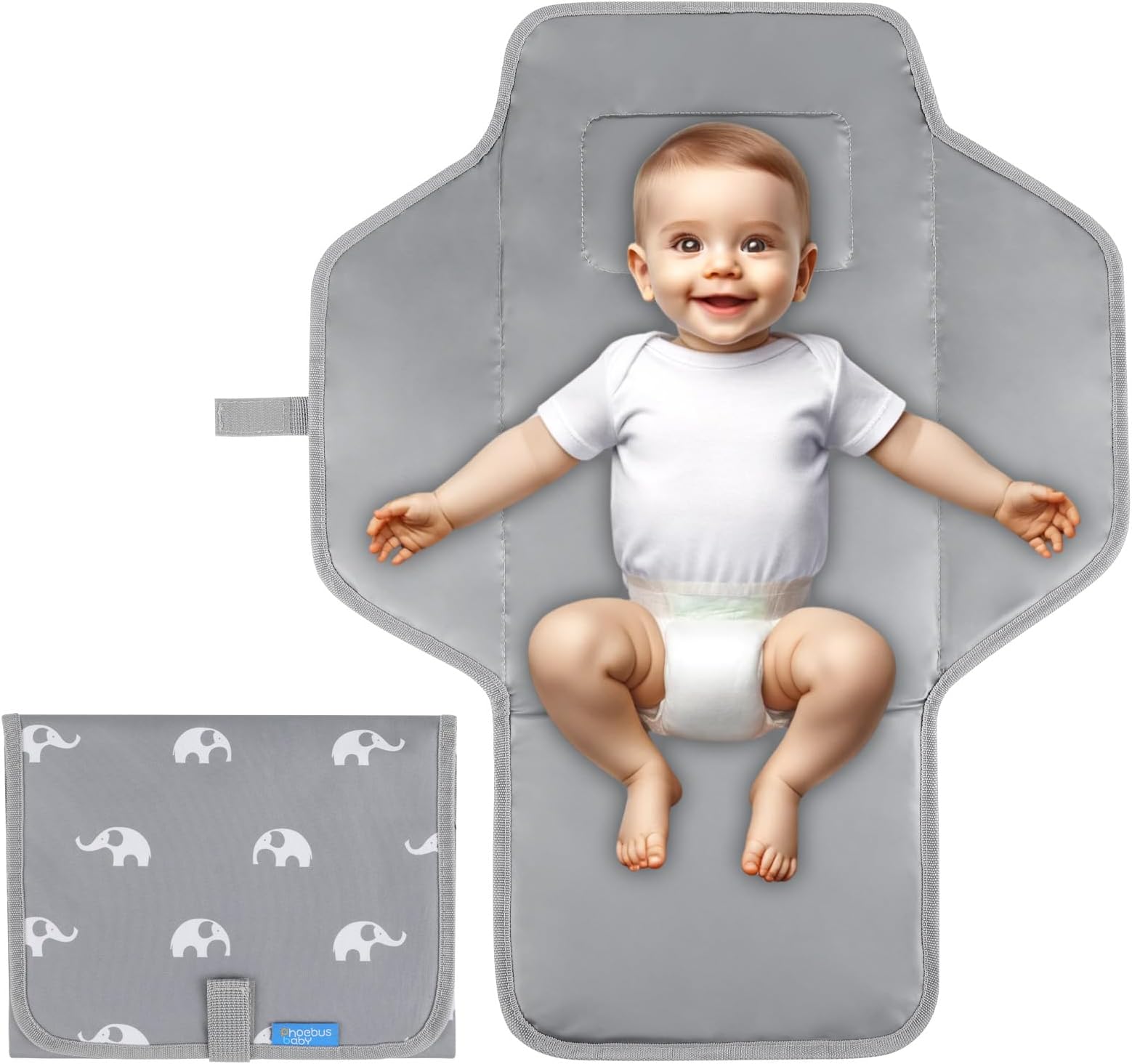 Portable Changing Pad Travel - Reusable Diaper Changing Mat with Built-in Pillow - Lightweight & Foldable Changing Station(Cute Elephant)