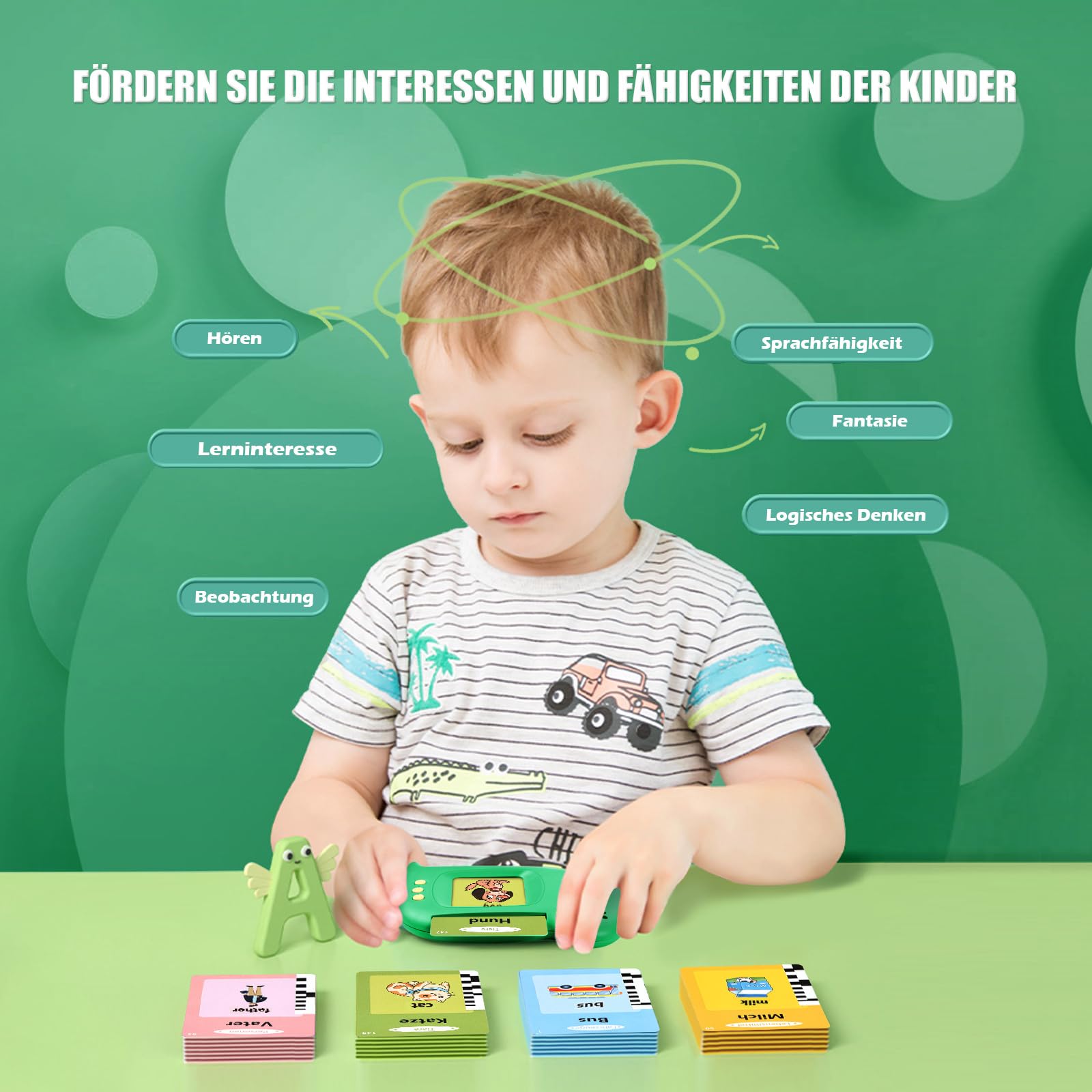 Talking Flash Cards Schede Flash Cards Parlanti Flash Cards Flash Cards Bambini Giocattoli Educativi per Bambini 2 3 4 5 6 Anni Autismo Giochi (Italiano Verde Aggiornamento) (Verde Dinosauro Tedesco)