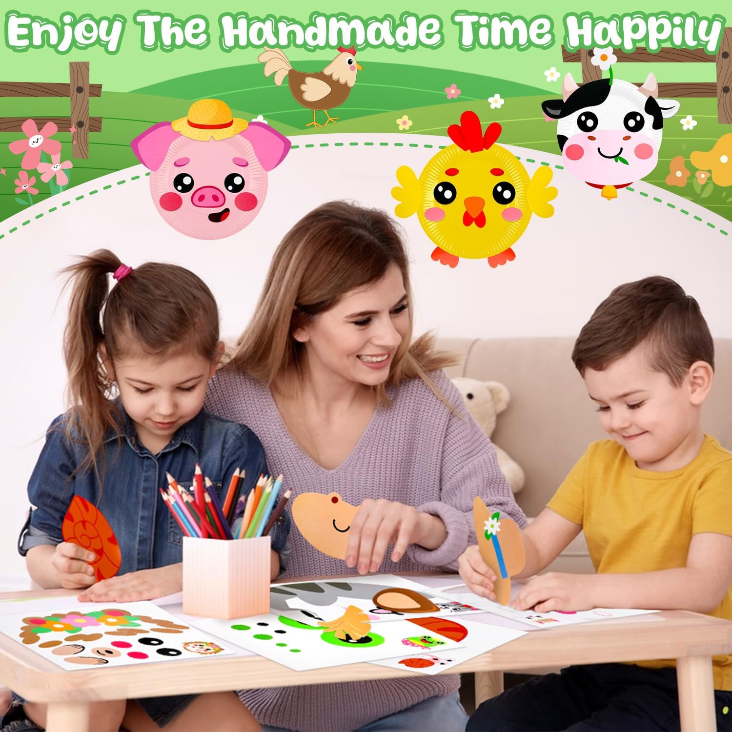 MDCGFOD 16 Pack Arts and Crafts for Kids, Toddler Crafts Animal Paper Plate Art Kit Gift for 3 4 5 6 Year Old Boys Girls DIY Kids for Birthday Party Favor Preschool Classroom Party Games (Farm) - Image 4