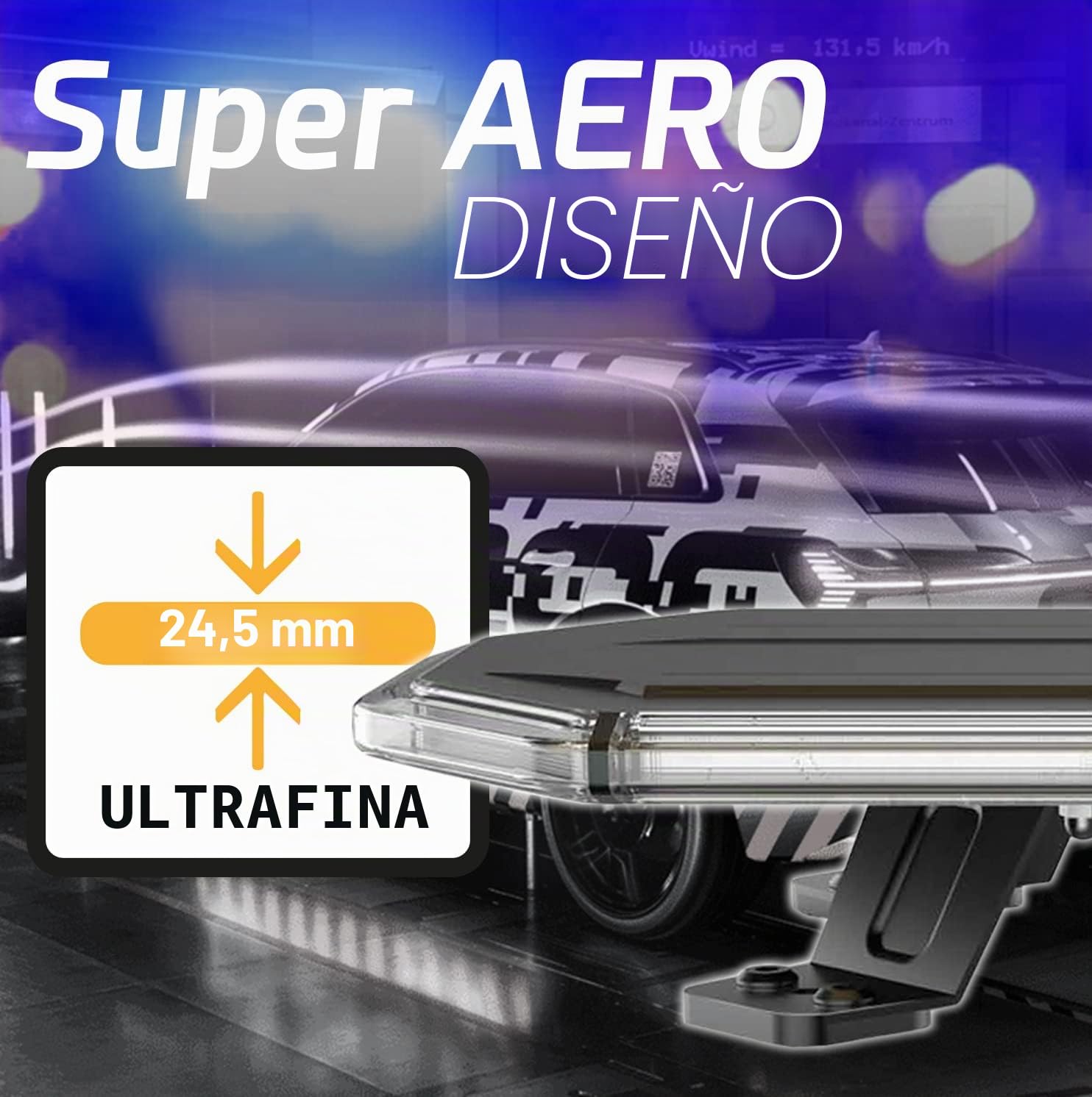 Puente de Iluminación con Mando inalámbrico - LED HOMOLOGADO R65 Ámbar 1.220 mm. Emergencia Homologado Advertencia 10-30 V - 106W - 13 Funciones Luz Emergencia Slim Aero Techo Vehículo