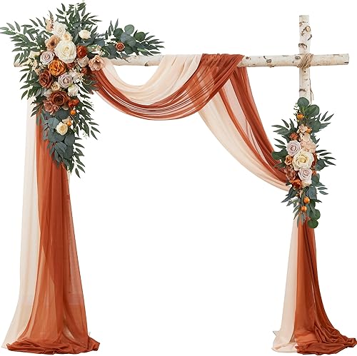 Fsslower Juego de flores de arco de boda con cortina (paquete de 4) 2 guirnaldas de flores artificiales con 2 telas drapeadas para decoración de Fsslower Juego de flores de arco de boda con cortina (paquete de 4) 2 guirnaldas de flores artificiales con 2 telas drapeadas para decoración de