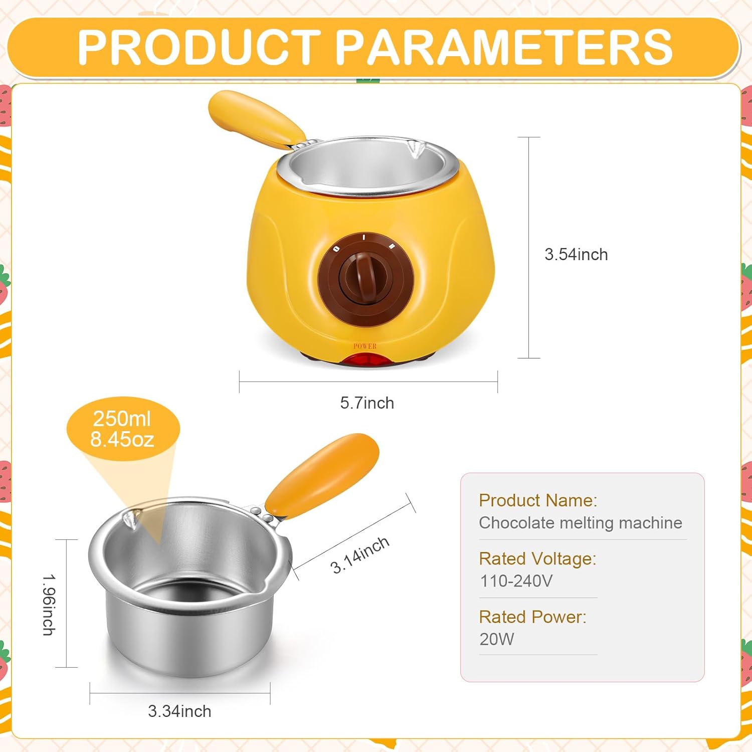 Umigy Electric Melting Chocolate Pot Gift Set Mini Fondue Fountain Pot Kit Chocolate Melting with DIY Mold and Accessories for Candy Chocolate Milk Cheese Candy Home(Yellow)