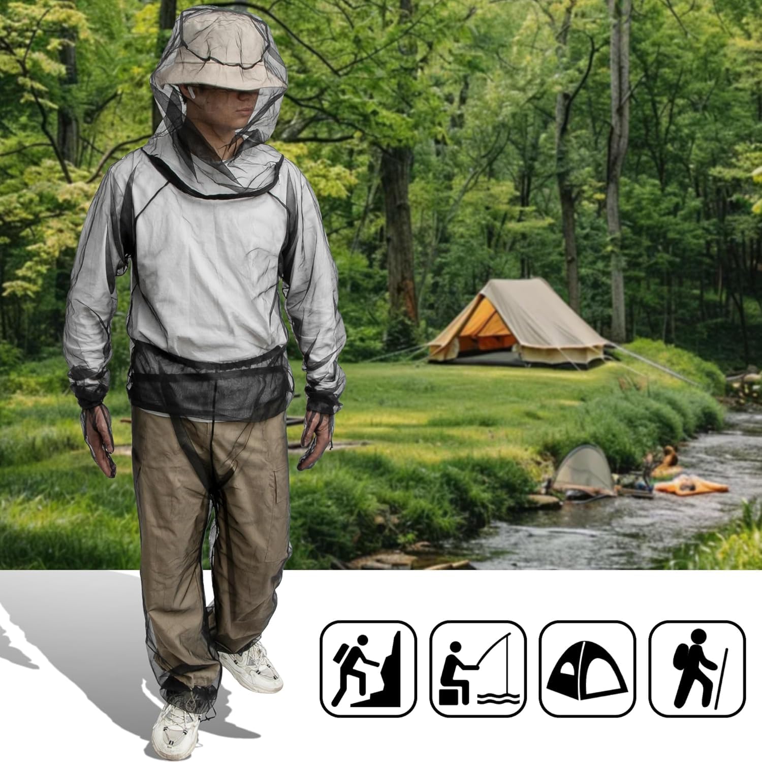 Mückenschutz Kleidung- Insektenjacke und Hose- Anti Moskitonetz Anzug- Mesh Insektenschutz Kleidung mit Handschuhe for Outdoor Protection From Bugs, Fliegen, Gnats, No-See-Ums & Midges