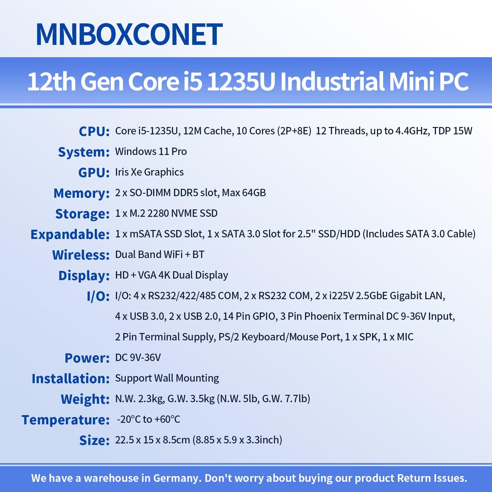 Core i5 1235U Fanless Mini PC Firewall, 6xRS232 COM Industrie DDR5 Barebone NO System Micro Desktop Computer, WIFI5/BT4.2, GPIO, Preinstalled Win 11 Pro