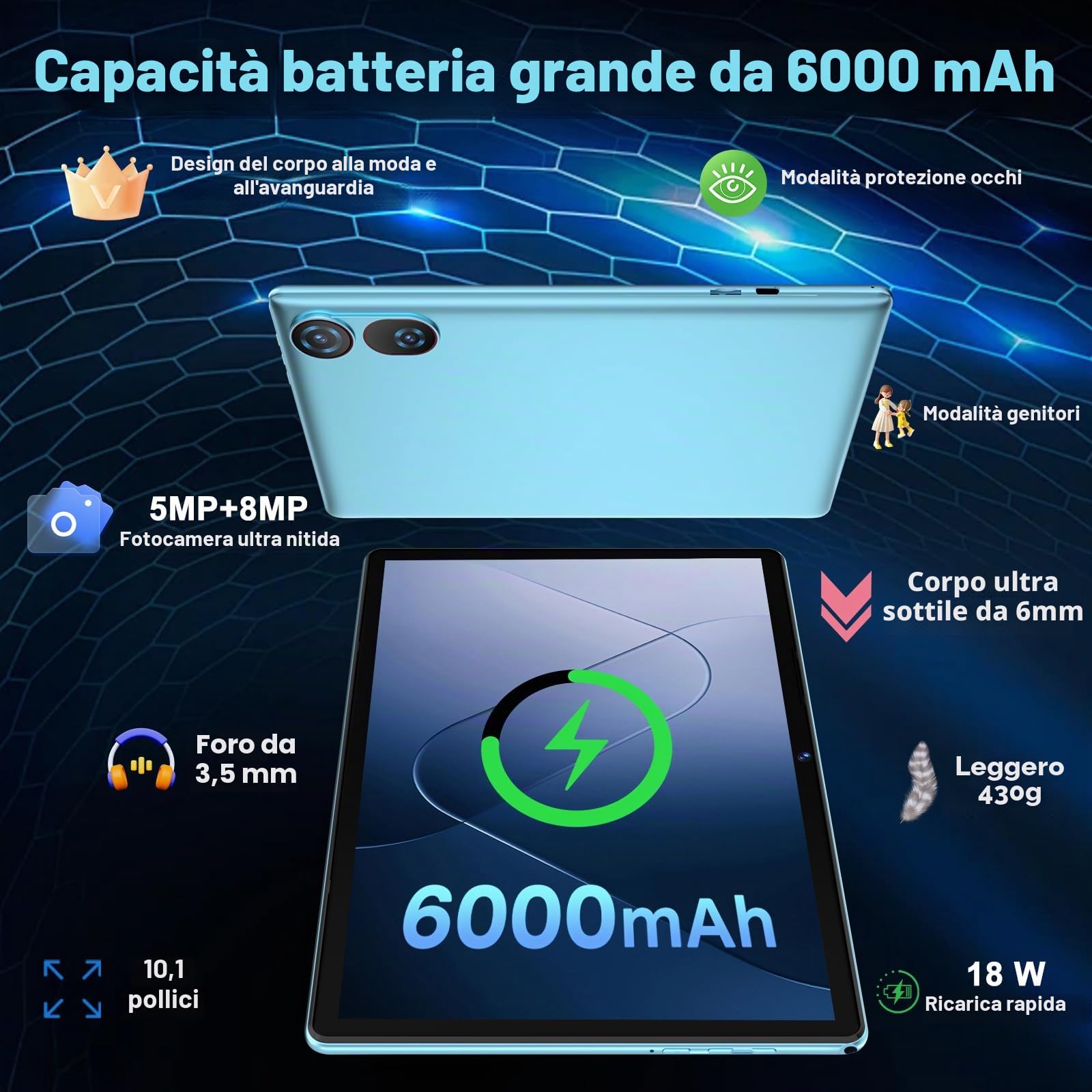 DMOAO Tablet 10 Pollici Android 15 con 30 GB RAM + 2TB ROM Espansione, FHD Tablet con Tastiera e Mouse, 5G Wi-Fi, GPS, Widevine L1, Octa-Core, USB-C, BT 5.0, 6000 mAh, 8MP+5MP, Gemini AI, Blu