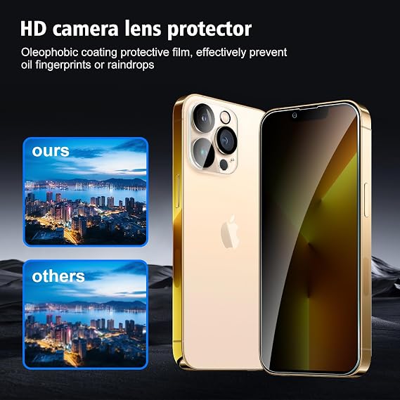 2 Pack Privacy Screen Protector for iPhone 13 Pro Max with 2 Pack Camera Lens Protective Film, Anti-Spy Tempered Glass Protection 9H Hardness Glass, Anti-Scratch