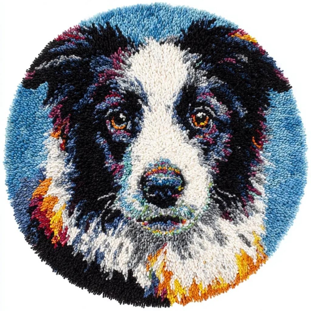 Round Latch Hook Rug Kits Collie For Adults And Starter 50*50Cm