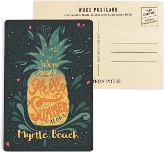 Myrtle Beach, South Carolina, Hello Summer, Pineapple (4x6 Birch Wood Postcards, 2-Pack Stationary, Rustic Home Wall Decor)