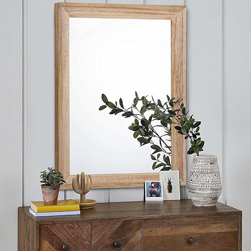 Vista 31 de AAZZKANG Espejos para pared, espejo colgante con marco de madera rústica, 20 x 16 pulgadas, decorativo para casa de campo, dormitorio, baño, sala